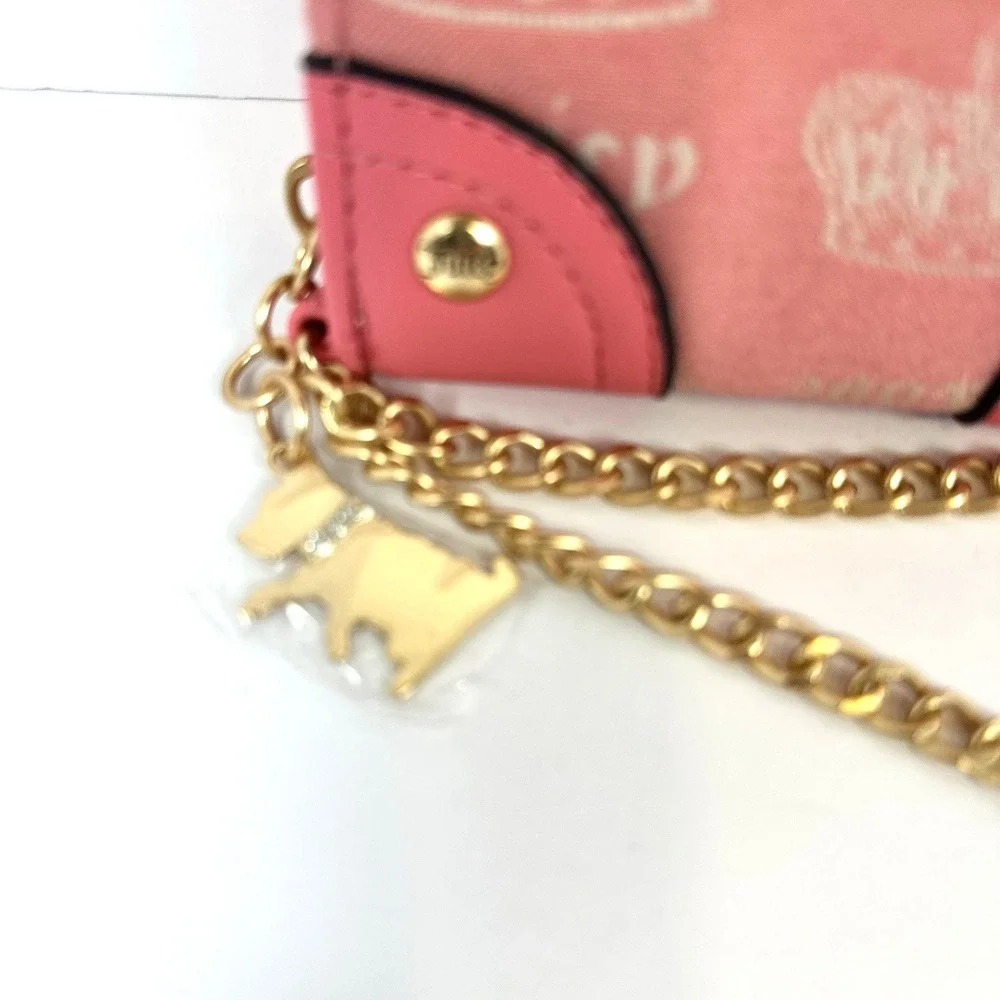 Juicy Couture Crown Wallet Wristlet Pink Gold Chain Scotty Dog Y2K Coquette NWT